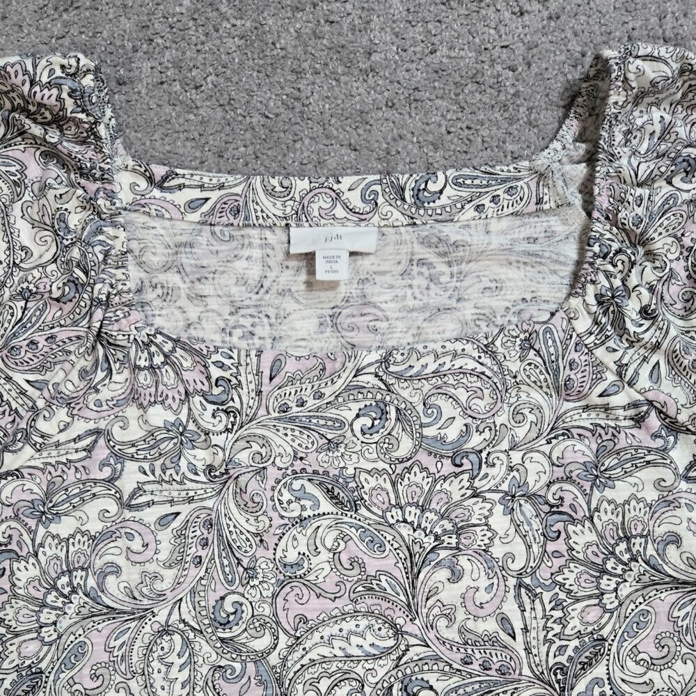 J. Jill Cotton Modal Blend Gray Paisley Square Neck Peasant Blouse Boho PETITE - Picture 4 of 8